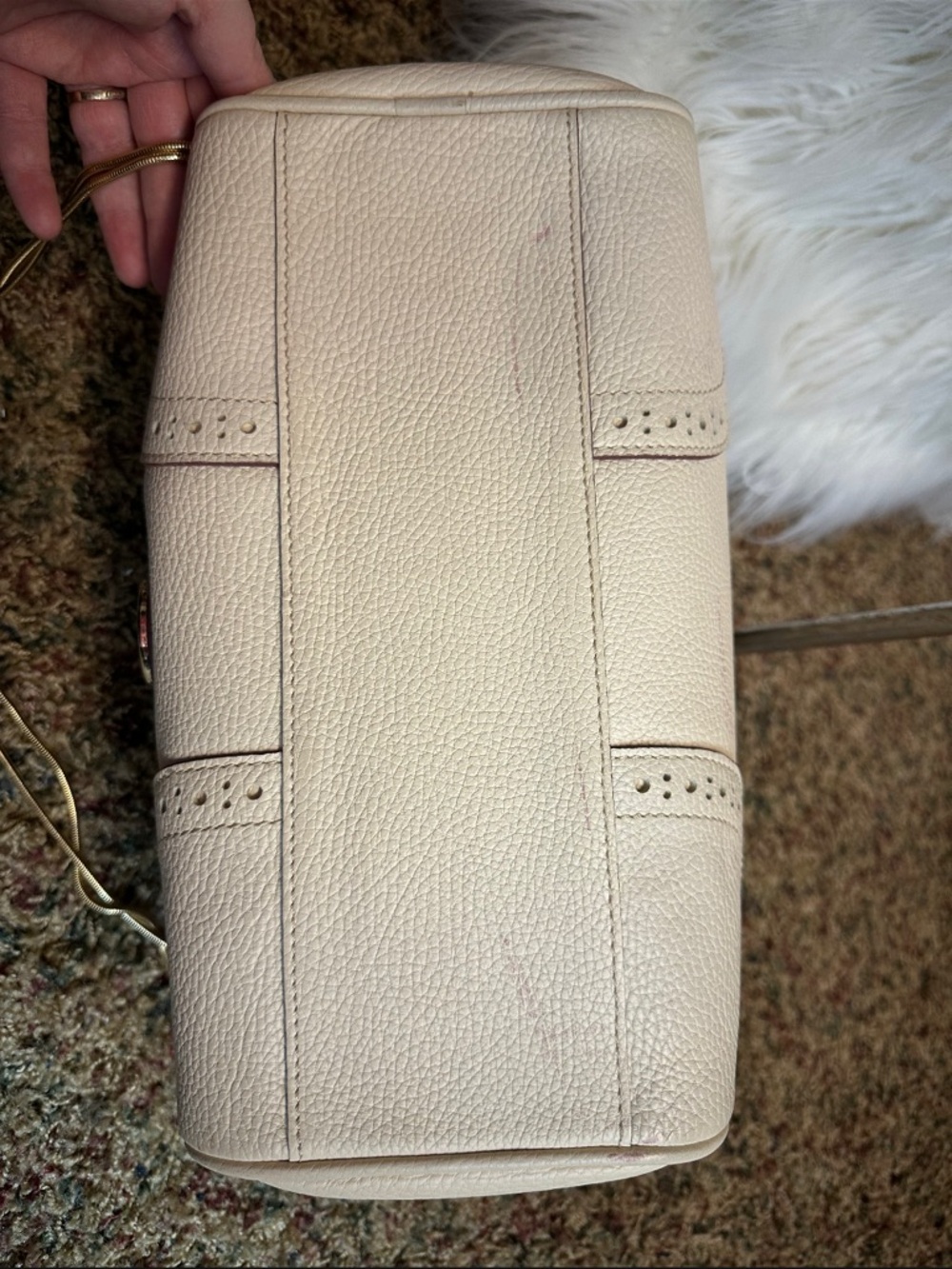 Dooney & Bourke Cream Pebbled Leather Satchel with Gold Hardware - Picture 8 of 13